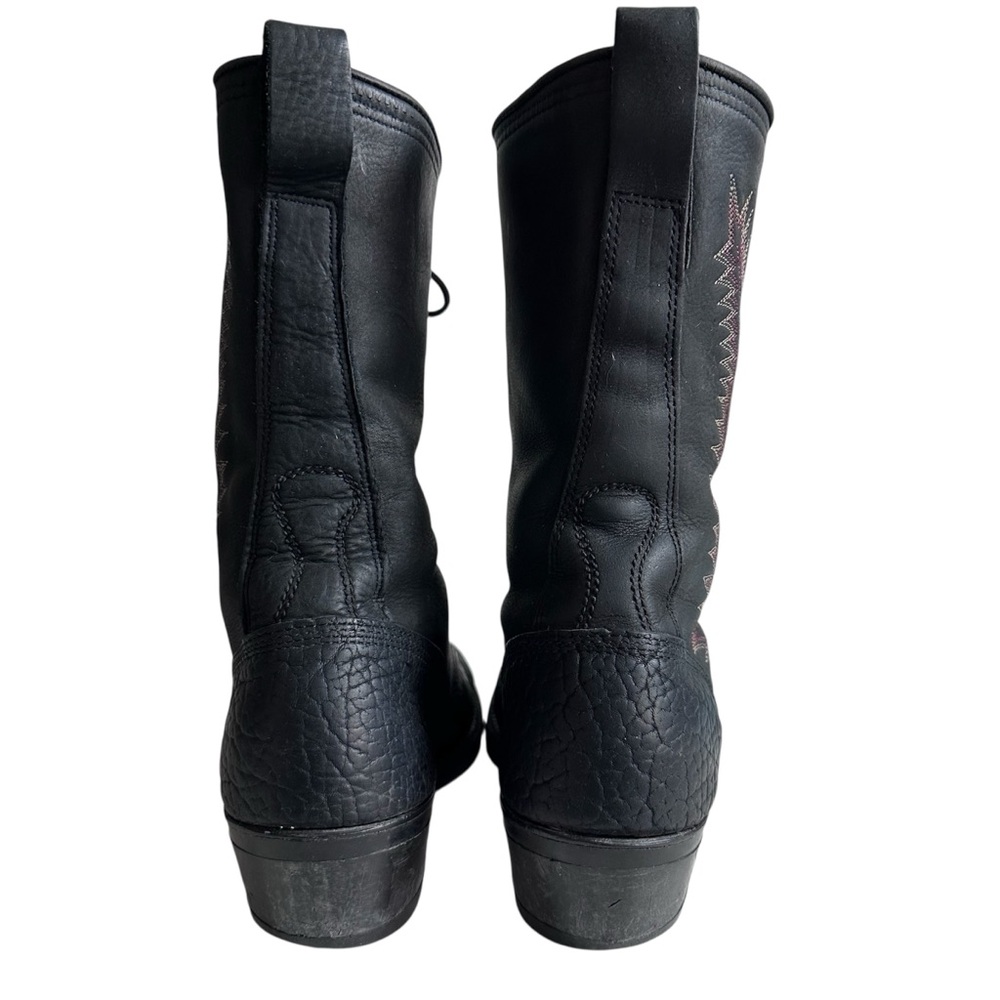 Dark Cowboy Ethel Cain-Style Black REAL Leather Unique Lace-Up Embroidered Boots - Picture 4 of 13